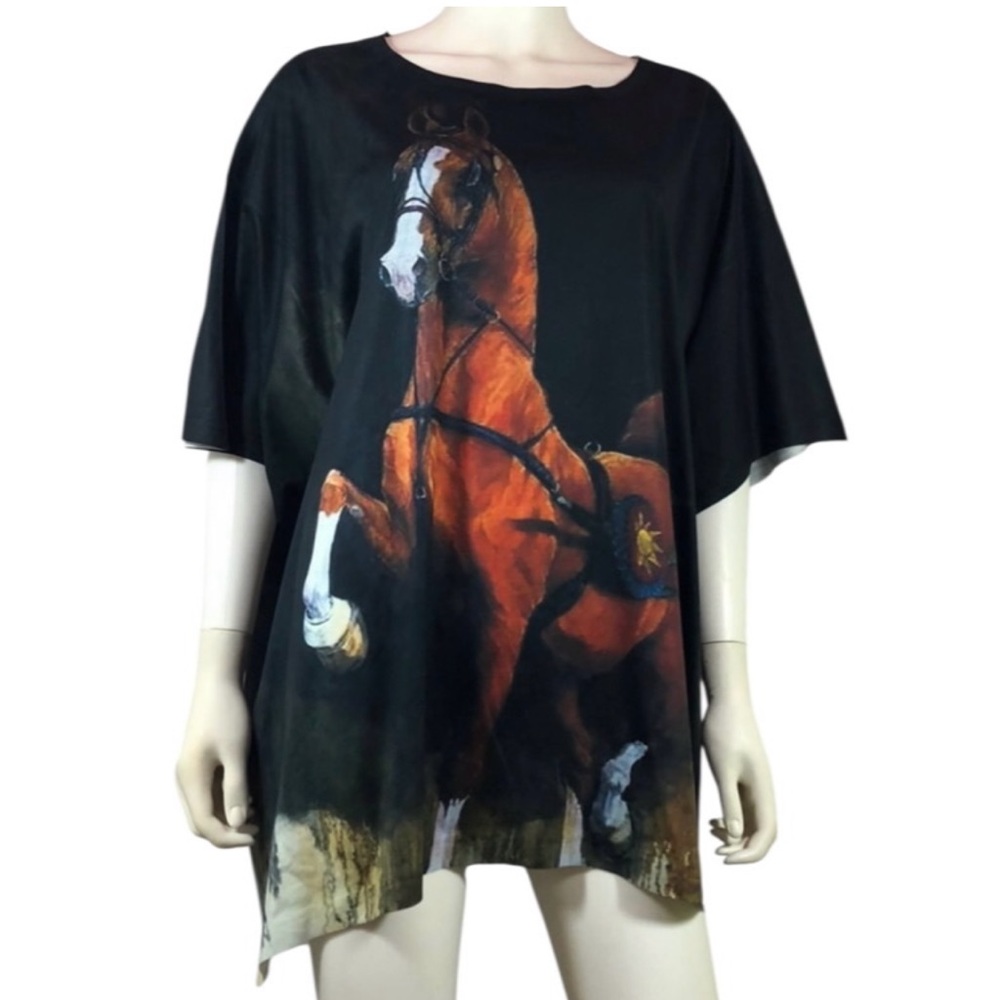 NWOT Black American Apparel Horse Animal Graphic T-Shirt 2XL